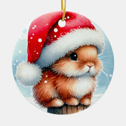 Weihnachtsbunny Keramik Ornament (Vorne)