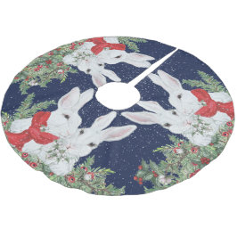 Weihnachtsbunny Rabbit Whimsical Holiday Snow Polyester Weihnachtsbaumdecke