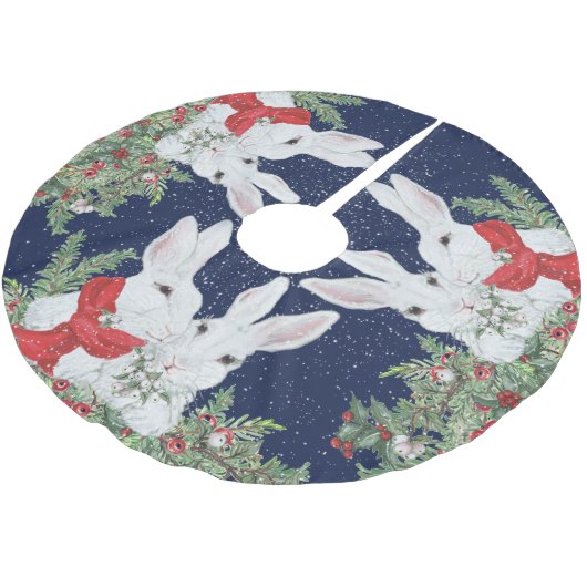 Weihnachtsbunny Rabbit Whimsical Holiday Snow Polyester Weihnachtsbaumdecke (Schrägansicht)