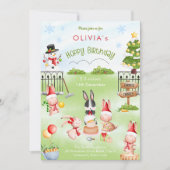 Weihnachtsbunny Rabbit Winter Kid Geburtstagsparty Einladung (Vorderseite)