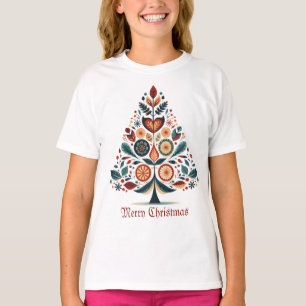 Weihnachtsbunter Baum Skandinavien Volkskunst Kind T-Shirt