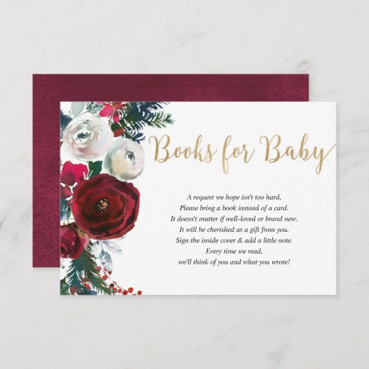 Weihnachtsburgunder goldene Blumenbücher für Babye Begleitkarte (Vorne/Hinten)