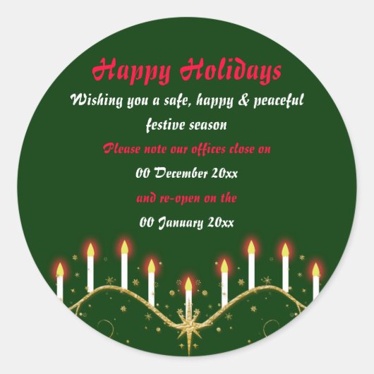 Weihnachtsbüros geschlossen runder aufkleber (Vorderseite)