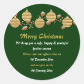 Weihnachtsbüros geschlossen runder aufkleber (Vorderseite)