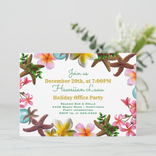 Weihnachtsbüros Party Luau Starfish Border Einladung (Stehend Vorderseite)