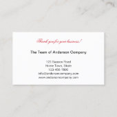 Weihnachtsbüros Vielen Dank Geschäftskarte Visitenkarte (Rückseite)