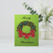 Weihnachtsbutterfly Poinsettia Wreath Post Card Feiertagspostkarte (Stehend Vorderseite)