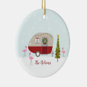 Weihnachtscamper-Retro Anhänger-Flamingos Keramik Ornament (Rechts)