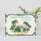 Weihnachtscamper Tropical Palm Trees Einladung (Stehend Vorderseite)
