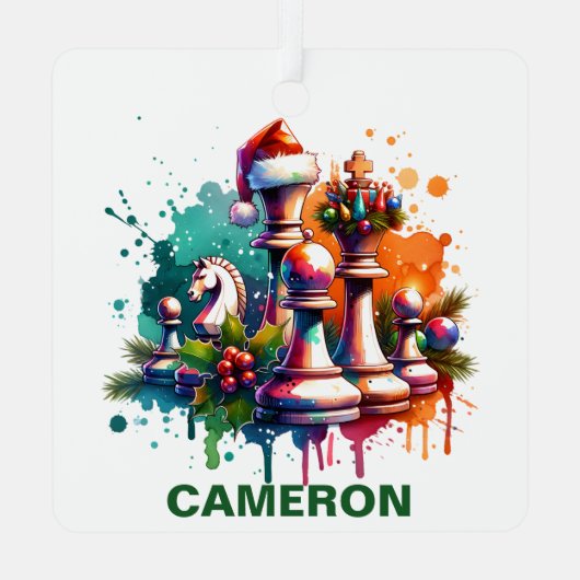 Weihnachtschach Lover Individuelle Name Ornament Aus Metall (Rückseite)
