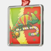 Weihnachtschamäleon, das auf eine Zuckerstange Ornament Aus Metall (Links)