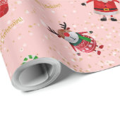Weihnachtscharakter auf Rosa und GoldGlitzer Geschenkpapier (Rolleneckpunkt)