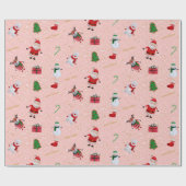 Weihnachtscharakter auf Rosa und GoldGlitzer Geschenkpapier (Flach)