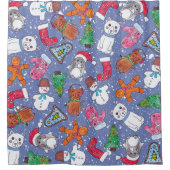 Weihnachtscharaktere handgemalt im Aquarell Duschvorhang (Vorderseite)