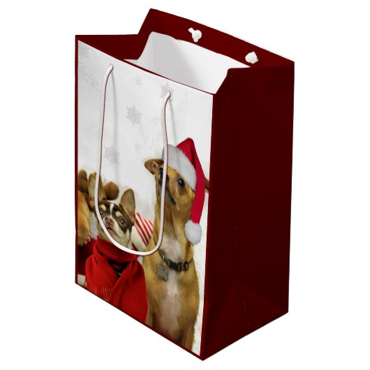 WeihnachtsChihuahua-Geschenktasche Mittlere Geschenktüte (Vorderseite Schrägansicht)