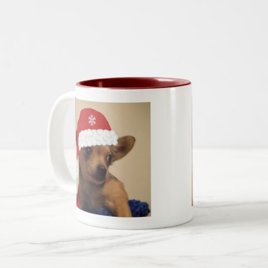 Weihnachtschihuahua-Tasse Zweifarbige Tasse (Vorderseite Links)
