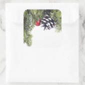 Weihnachtschreath Pine Cone Red Berry Template Quadratischer Aufkleber (Tasche)