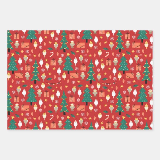 Weihnachtscockatiel Geschenkpapier Set (Vorderseite)