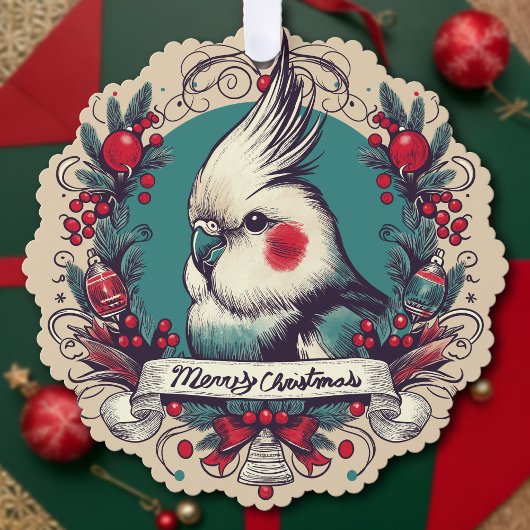 Weihnachtscockatiel Holiday Wreath Pet Bird Name Ornament Karte