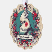 Weihnachtscockatiel Holiday Wreath Pet Bird Name Ornament Karte (Links)