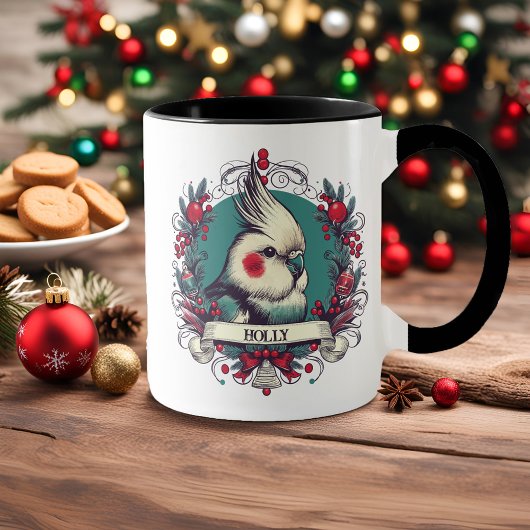 Weihnachtscockatiel Vintag Illustration Bird Name Tasse