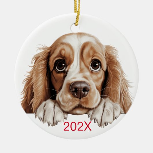 Weihnachtscocker-Hund Keramik Ornament (Vorne)