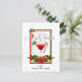 Weihnachtscocktail-Aquarell-Kunst Feiertagspostkarte (Stehend Vorderseite)