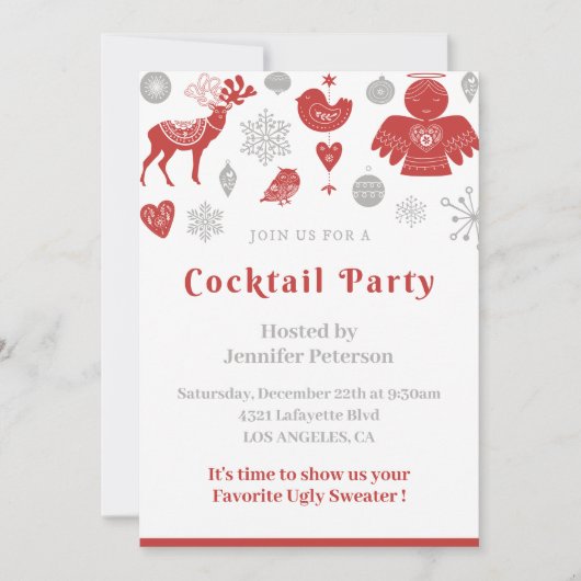 Weihnachtscocktail Einladung Classic Grau (Vorderseite)