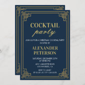 Weihnachtscocktail Party Dinner Navy Gold Einladung (Vorne/Hinten)