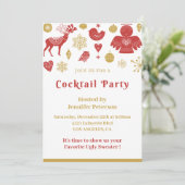 Weihnachtscocktail Party Einladung Gold Red Nordic (Stehend Vorderseite)
