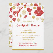Weihnachtscocktail Party Einladung Gold Red Nordic (Vorne/Hinten)