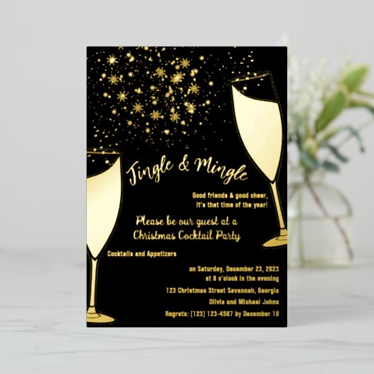 Weihnachtscocktail Party Einladung Gold und Schwar (Stehend vorne)