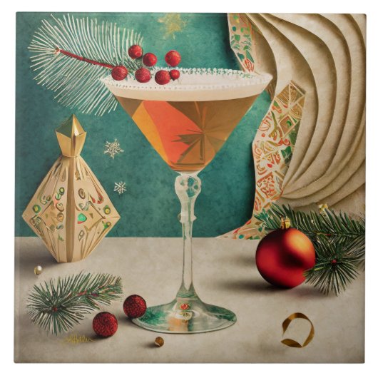 Weihnachtscocktail Party Happy Hour Fliese (Vorderseite)