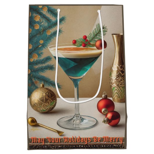 Weihnachtscocktail Party Happy Hour Mittlere Geschenktüte (Rückseite)