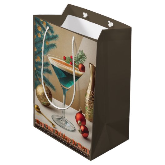 Weihnachtscocktail Party Happy Hour Mittlere Geschenktüte (Rückseite Schrägansicht)