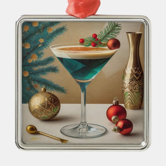 Weihnachtscocktail Party Happy Hour Ornament Aus Metall (Vorne)