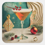 Weihnachtscocktail Party Happy Hour Quadratischer Aufkleber (Vorderseite)