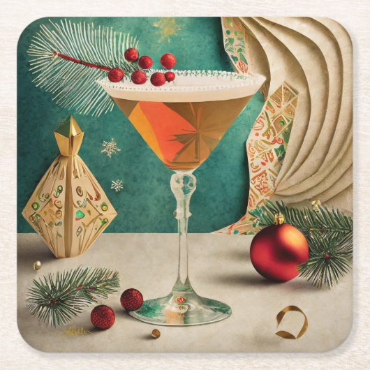 Weihnachtscocktail Party Happy Hour Rechteckiger Pappuntersetzer (Vorderseite)