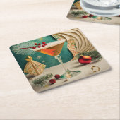 Weihnachtscocktail Party Happy Hour Rechteckiger Pappuntersetzer (angewinkelt)