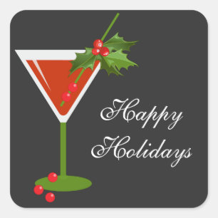 Weihnachtscocktail-Party Quadratischer Aufkleber