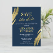 Weihnachtscocktail-Party Save the Date Navy Gold Einladung (Stehend Vorderseite)