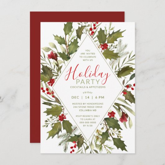 Weihnachtscocktail Party Wasserfarbe Vintag Heilig Einladung (Vorne/Hinten)