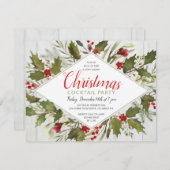 Weihnachtscocktail Party Wasserfarbe Vintag Holly Einladung (Vorne/Hinten)