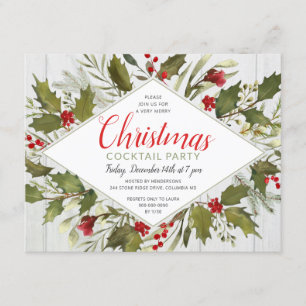 Weihnachtscocktail Party Wasserfarbe Vintag Holly Einladung