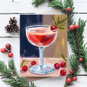Weihnachtscocktail Rote Beeren Tannen Merry Feiertagskarte
