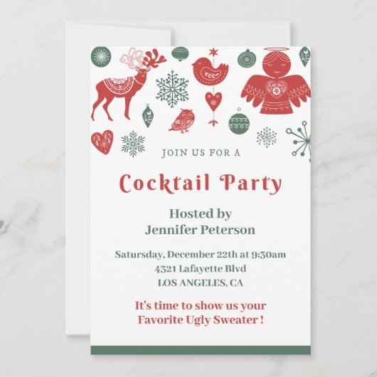 Weihnachtscocktail Schönes Nordic Pattern Grün Einladung (Vorderseite)