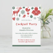 Weihnachtscocktail Schönes Nordic Pattern Grün Einladung (Stehend Vorderseite)