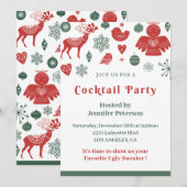 Weihnachtscocktail Schönes Nordic Pattern Grün Einladung (Vorne/Hinten)