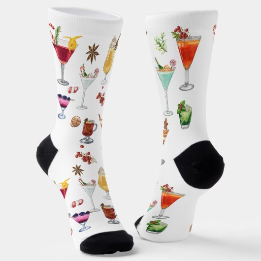 Weihnachtscocktail Spaß trinken Party Muster Socken (Gewinkelt)