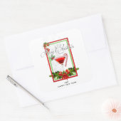 Weihnachtscocktail Watercolor Art Quadratischer Aufkleber (Umschlag)